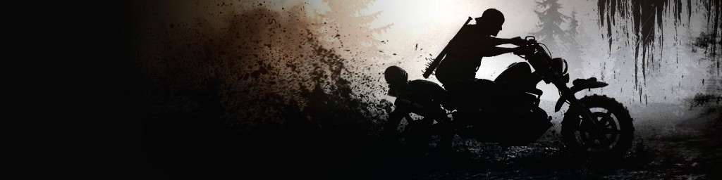 Silhouette of a rider on a motorcycle kicking up mud in a misty forest