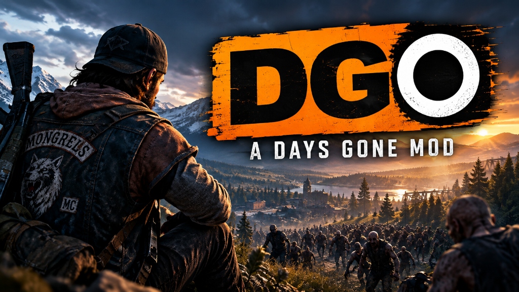 DGO: A Days Gone Mod — a Mongrels MC rider overlooking a valley as a horde approaches